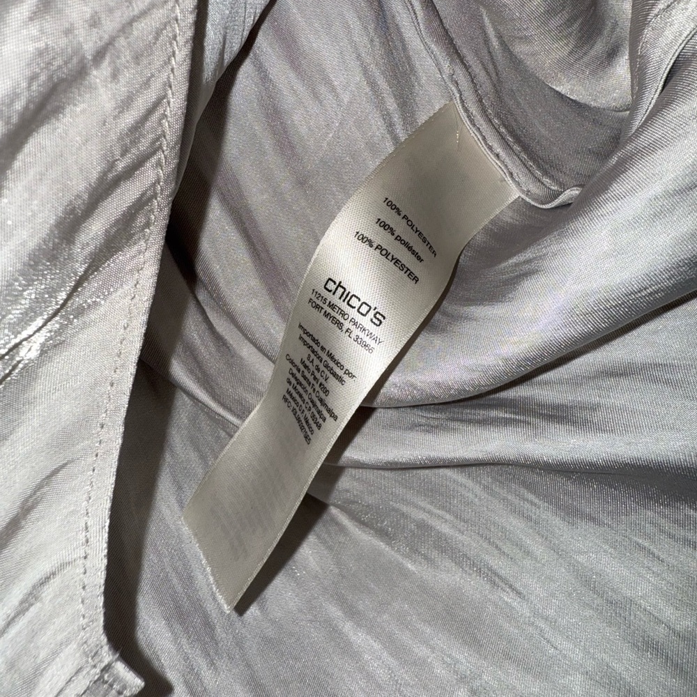 Chico's 2 XL Metallic Soft Gray Button-Down Shirt - Picture 5 of 7